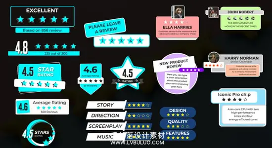 AE模板 15款用户评分动画星级评价打分特效 Stars Review Rating