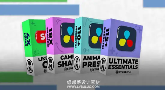 达芬奇预设 摄像机运动转场+点赞订阅+图层特效+文字标题 Storezar – The Ultimate Bundle for DaVinci Resolve