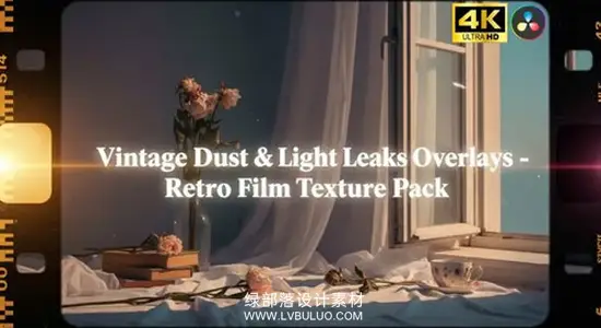 达芬奇模板 12个复古胶片划痕漏光纹理叠加特效包 Vintage Dust & Light Leaks Overlays – Retro Film Texture Pack