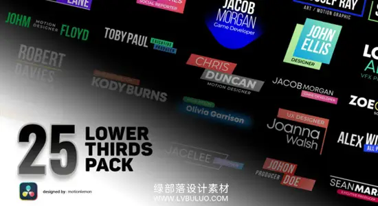 达芬奇预设 25款字幕条标题专业视频文字动画模板 25 Lower Thirds & Titles Pack