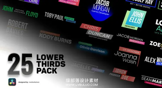 达芬奇预设 25组字幕条标题专业动态文字动画 25 Lower Thirds & Titles Pack