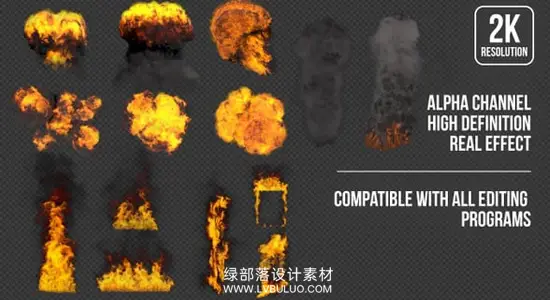 视频素材 14个爆炸火焰燃烧烟雾蘑菇云合成动画 Action Pack