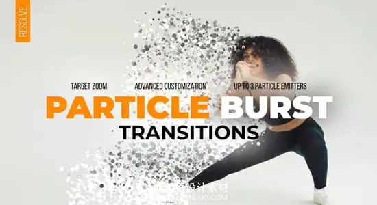 达芬奇预设 粒子爆发转场动态粒子飞散过渡特效 Particle Burst Transitions