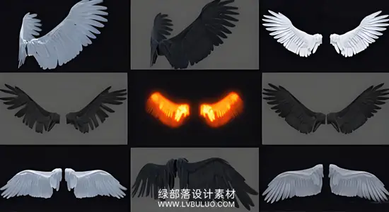 4K视频素材 24个超高清天使之翼翅膀扇动特效动画 ProductionCrate Wing Attachments