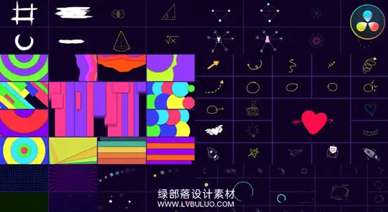 达芬奇模板 100个二维卡通形状元素动态图形几何特效预设合集 Shape Elements Pack