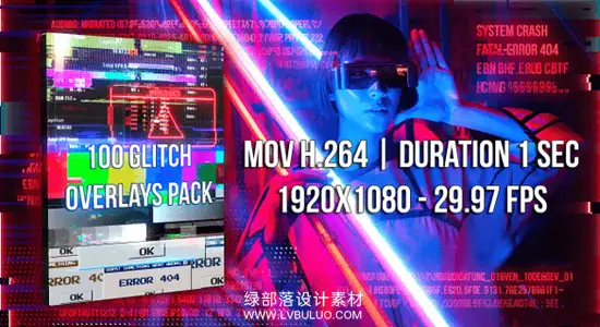 视频素材 100个高清信号故障损坏干扰毛刺闪烁叠加动画 100 Glitch Overlays Pack