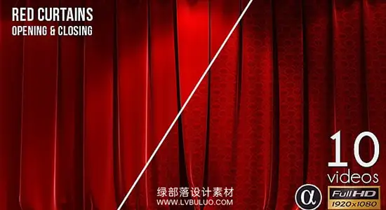 视频素材 10组3D真实红色幕布开合动画 3D Realistic Red Curtains Opening & Closing