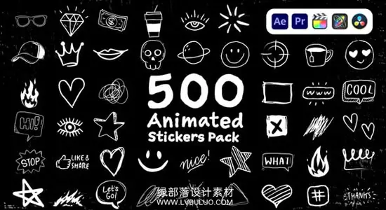 视频素材 500个手绘卡通风格动态图形贴纸动画 Animated Stickers Pack