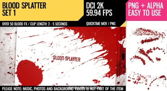 视频素材 50个高清血液飞溅喷洒低落特效动画 Blood Splatter HD1