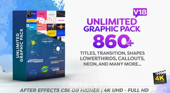 AE模板 860+动态文字排版转场字幕条图形元素动画 Unlimited Shapes/Titles/Transitions/Lower Thirds & Elements Graphic Pack v18