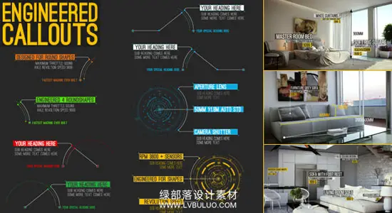 AE模板 60组科技感线条指示标注呼出文字动画 Engineered Call-Outs