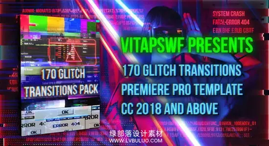 PR模板 170种信号故障数字干扰毛刺闪烁转场动画 Glitch Transitions Pack