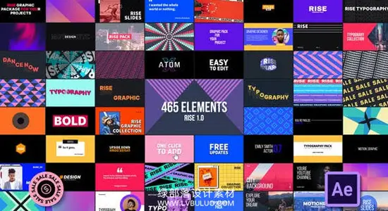 AE模板 465个社交媒体图文标题转场图形动画预设 Graphics Pack – Rise