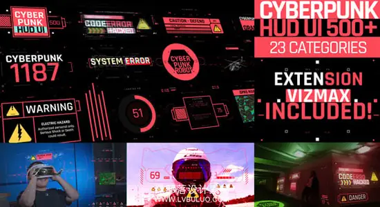 AE模板 500个赛博朋克科技感HUD用户界面元素动画 Cyberpunk HUD UI 500+