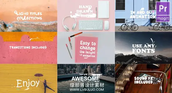 PR模板 12款动态时尚液体卡通手绘文字标题动画 Liquid Titles Collection
