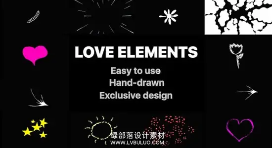 视频素材 16个手绘卡通浪漫爱情元素动画 Love Elements Pack