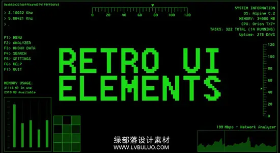视频素材 51个复古科幻界面UI仪表板元素动画 Megakrunch – Retro UI Elements