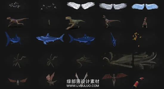 视频素材 124个动物生物恐龙鸟蛇鲸鲨鱼各种动作动画 Production Crate – Animals & Creatures