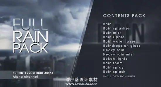 视频素材+AE模板 20个真实下雨天雨水落地场景特效动画 Rain