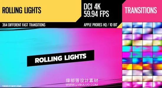 视频素材 364个滚动流光水平垂直双向拖拽式光效转场过渡动画 Rolling Lights (4K Transitions)