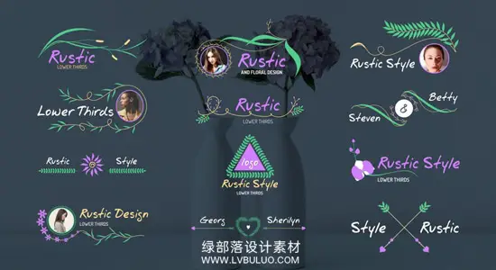 PR模板 12组优雅清新花藤绿植花卉字幕条标题动画 Rustic Lower Thirds