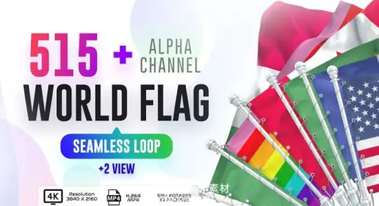 视频素材 516组世界各国国旗区旗飘扬无缝循环动画 Seamless Loop Of World Flags Footages Pack