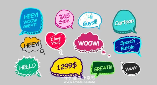 AE/PR模板 12个多彩卡通对话气泡文字标题动画 Speech Bubbles