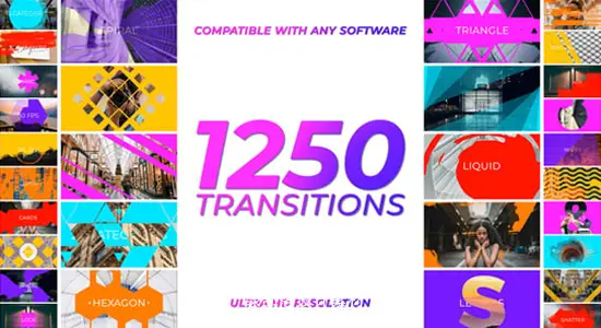 视频素材+AE模板 1250个多种类型彩色图形转场过渡动画合集 Transitions