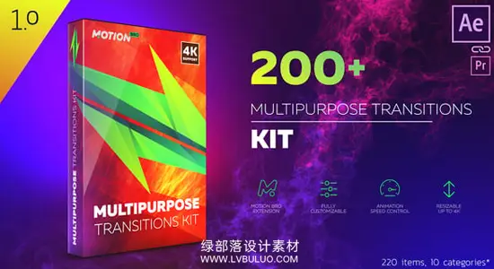 AE模板 200个滑块变异动态图形能量炫光干扰损坏转场 Transitions