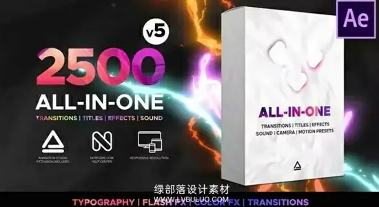 AE模板 2500个故障烟雾分割缩放淡入淡出旋转转场预设 Transitions Library v5