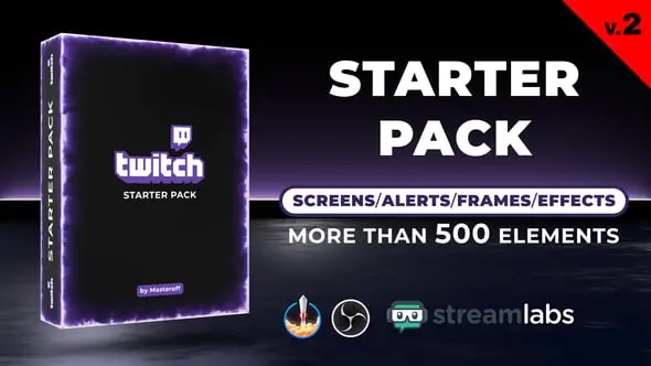 AE模板 游戏竞技直播全套动态视觉边框包装背景动画 Twitch Starter Pack