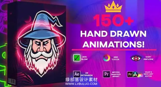 视频素材+AE/PR模板 150组手绘涂鸦MG动画发光线条运动图形素材包 Ultimate 150 Animations Mega Pack