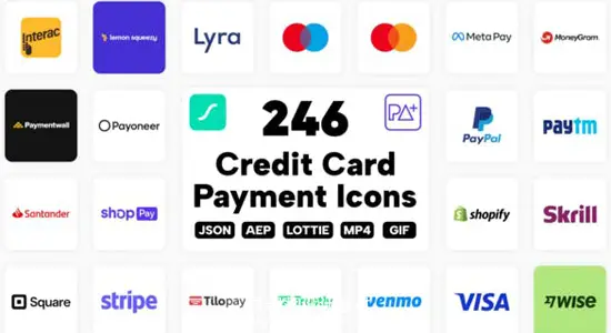 AE模板 246个日常支付交易矢量图标动画 246 Credit Card & Payment Lottie Icons