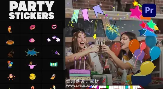 PR模板 25个卡通手绘生日派对综艺贴纸动画 Animated Party Stickers