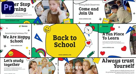 PR模板 动感快乐儿童教育机构宣传片头动画 Back to School Kids Education Promo