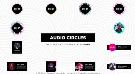 AE模板 20款圆形音频可视化播放器可视化波形动画 Circle Audio Visualizations