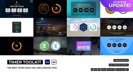 AE模板 20组多种样式数字倒计时时钟动画 Countdown Timer Toolkit V2