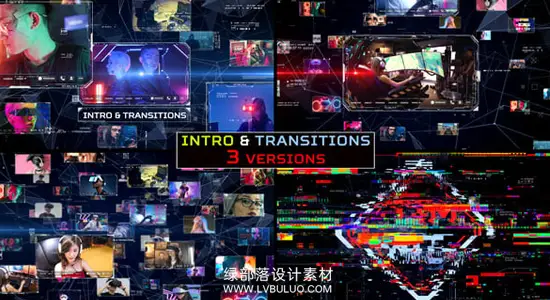 AE模板 赛博朋克故障干扰风格图片视频汇聚片头动画 Cyber Network Intro and Transitions