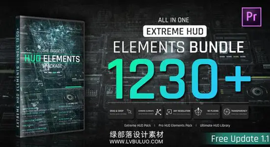 PR模板 1200+极限科技感HUD全息界面UI图形元素动画 Extreme HUD Elements Bundle 1200+