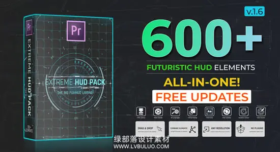 PR模板 600个未来科技感HUD信息图形UI界面动画元素 Extreme HUD Pack v1.6
