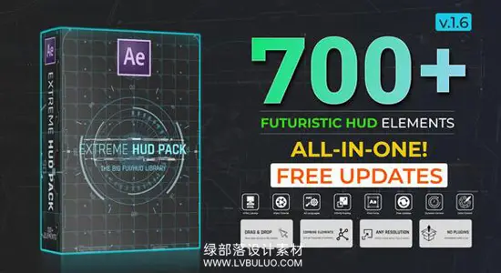 AE模板 700个未来科技HUD信息图形UI界面动画元素 Extreme HUD Pack v1.6