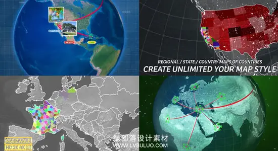AE模板 3D地球坐标路径连线动画生成工具 Globe Map Connection Kit