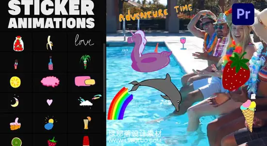 PR模板 30个手绘卡通夏日主题动态贴纸动画 Happy Summer Stickers