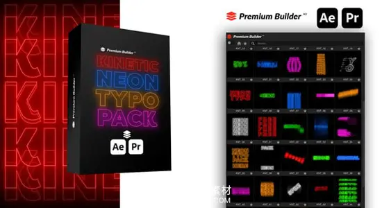 AE/PR模板 霓虹发光滚动文字标题排版循环动画 Kinetic Neon Typo Pack