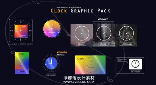 AE模板 7种独特可调色实时时钟计时动画 Real Time Clock Animation Pack