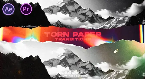 AE/PR模板 15种真实手撕纸张拼贴艺术转场动画 Torn Paper Transitions Vol.2