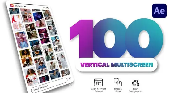 AE模板 100种动态竖屏多画面布局分屏组合动画 Vertical Multiscreen Pack