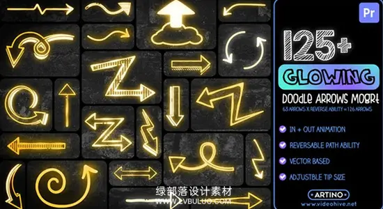PR模板 125+手绘霓虹发光箭头图形动画