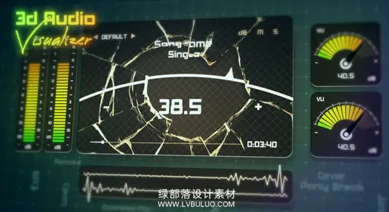 AE模板 3D破损玻璃VU表盘音频可视化动画
