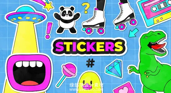 AE模板 手绘卡通拼贴风格标题贴纸动画